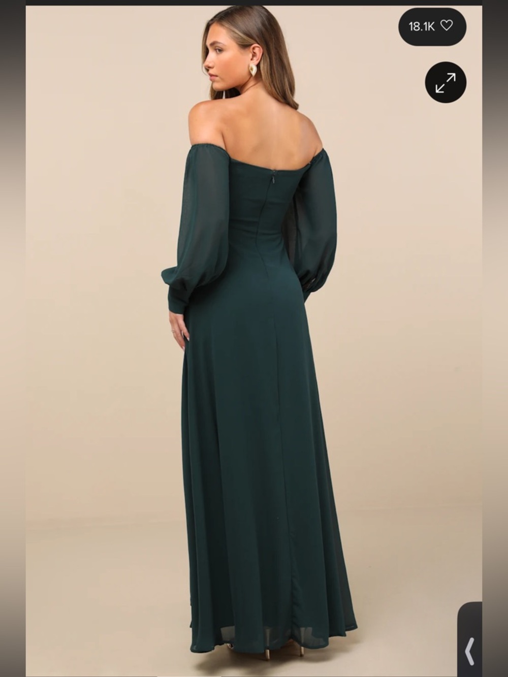 Lulu's One-Shoulder Dark Green Maxi Dress with Sheer Balloon Sleeve - Picture 2 of 4
